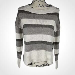 New York & Company Sweater Metallic Side Slit Striped Knit Womens Size S